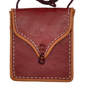 Vintage Brown Leather Crossbody Bag Unisex Small Travel Purse 5.5x5 in